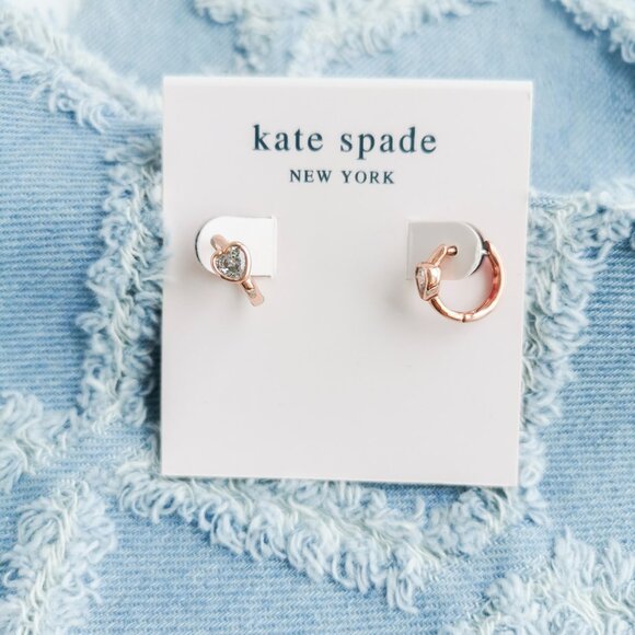 Kate Spade Jewelry - Kate Spade Tiny Twinkles Love rose gold clear heart huggie earrings Trendy Jewel